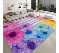 Washable Color Area Rugs 60 x 90 cm, Retro Style Watercolor Flowers Faux Wool Low Pile Carpet with Non-Slip Backing - Kid Pet Friendly Rug for Living Room Bedroom Kitchen