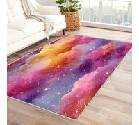 Washable Colorful Cloud Small Rugs for Bedroom, Entryway, Mats and Rugs, Shining Star Orange Pink Bedroom Decor Area Rug, Non Slip Low Pile Soft Indoor Door Mat, 80 x 150 cm
