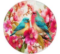 Washable Colorful Round Area Rug 120cm, Soft Low Pile Non-Slip Beautiful Flowers Birds Print Easy Clean Round Rug - Retro Non-Shedding Carpet for Bedroom Living Room Decor