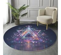Washable Colorful Round Area Rug 150cm, Soft Fluffy Geometric Vector Style Circle Carpet, Fantasy Triangle Printed Low Pile Non Slip Floor Round Rugs, for Entryway Living Room Bedroom