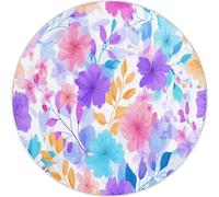 Washable Colorful Round Area Rug 60cm, Soft Low Pile Non-Slip Watercolor Beautiful Flowers Leaves Print Easy Clean Round Rug - Non-Shedding Carpet for Bedroom Living Room Decor