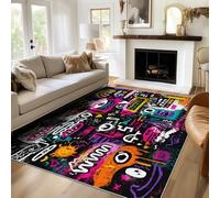 Washable Colorful Rugs for Living Room, Square Rugs 120 X 120 cm, Abstract Eyes Mouth Design Area Rug Bedroom Decor, Non Slip Low Pile Soft Floor Carpet