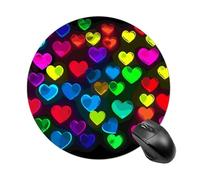 Washable Comfortable Computer Mousepad with Non-Slip Rubber Base | Waterproof Round Mouse Pad Cute Funny Small Rubber Mouse Mat for Laptop Office Desk 7.8 inch Rainbow Hearts