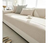 Washable Cotton Linen Sofa Cover Soft Non-Slip L-Shape Sectional Slipcovers Solid Color Khaki 90 x 260 cm Perfect for Living Room Furniture Protection