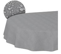 ANRO Washable Cotton Polyester Tablecloth Plain Ornament Damask Jacquard Fabric Washable Dark Grey Oval 180 x 140 cm Cut Edge