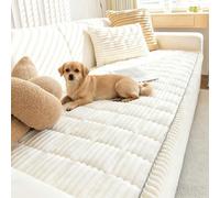 Washable Couch Cover for Dogs Non-Slip Sofa Protector for 3-Cushion Sofas Ultra-Soft Fluffy Plush Pet-Friendly Furniture Cover White 23.6x82.6in/60x210cm