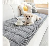 Washable Couch Cover for Dogs Non-Slip Sofa Protector for 3-Cushion Sofas Ultra-Soft Fluffy Plush Pet-Friendly Furniture Cover Gray 23.6x59in/60x150cm