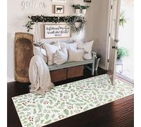 Washable Cute Floral Christmas 2x5 Runner Rugs Non Slip - Ultra Thin Soft Xmas Tree Vintage Retro Farmhouse Winter Christmas Throw Runner Rug for Kitchen Bathroom Entryway Hallway Laundry