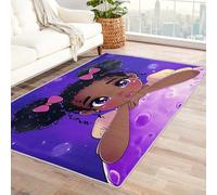 Washable Cute Little Girl Rugs for Entryway, Bow Anime Character Blue Design Small Area Rug Bedroom Decor, Non Slip Low Pile Soft Indoor Door Mat, 40 x 60 cm