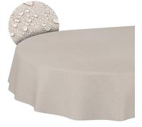 Washable Damask Jacquard Fabric Tablecloth, Cotton and Polyester, Washable, Beige, Grey, Oval, 180 x 140 cm, Cut Edge