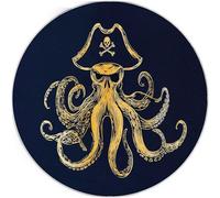 Washable Dark Blue Yellow Round Area Rug 150cm, Soft Low Pile Non-Slip Minimal Dark Marine Animals Octopus Print Easy Clean Round Rug - Non-Shedding Carpet for Bedroom Living Room Decor