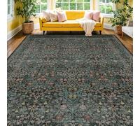 Washable Dark Green Rug for Living Room - 9x12 Large Area Rug for Dining Room Under Table, Bedroom, Soft Low Pile Non-Slip Stain Resistant Carpet - Vintage Floral Design (9x12 Dark Green)