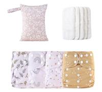 Washable Diapers for Baby - Reusable Cloth Diaper Set with Adjustable Fit, Wet Bag & 4 Inserts | Soft Breathable Diaper Liners for Toddler, New Born Baby Nappy, Absorbent Leak-Resistant Eco Option