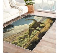 Washable Dinosaur Small Rugs for Bedroom, Entryway, Mats and Rugs, Mountain Lake Grass Tree Bedroom Decor Area Rug, Non Slip Low Pile Soft Indoor Door Mat, 100 x 150 cm