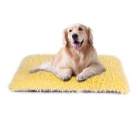 Washable Dog Bed, Deluxe Plush Dog Crate Pad and Cat Bed, Anti-Slip Bottom Kennel Pad Mat, Fuzzy Pet Beds for Large, Medium, Small Dogs Breeds (Light Yellow, 24.0" L x 18.0" W x 3.0" Th x 1 Pack)