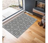 Washable Door Mat Kitchen Mats Non Slip Cubed Trellis Design Hall Runner- Indoor Door Mat - Hallway-Passage Corridor Doormats - Floor Mat Silver-siam
