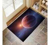 Washable Door Mats Indoor 40 x 60 cm Earth Non-Slip Entrance Rug Space Planets Low-Profile Inside Doormats Absorbent Dirt Trapper Mat for Inside, Kitchen, Front & Back, Red And Blue