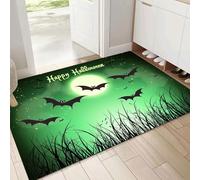 Washable Door Mats Indoor, 40x60cm Non-Slip Heavy Duty Stylish Bat Moon Rubber Mats, Machine Washable Cartoon Soft Trapper, Perfect Green Dust Grabbing Doormats