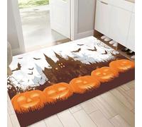 Washable Door Mats Indoor, 40x60cm Non-Slip Heavy Duty Stylish Castle Pumpkin Bat Rubber Mats, Machine Washable Cartoon Soft Trapper, Perfect Orange Dust Grabbing Doormats