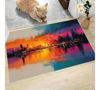 Washable Door Mats Indoor 60 x 90 cm Sunset City View Non-Slip Entrance Rug Abstract On Water Surface Low-Profile Inside Doormats Absorbent Dirt Trapper Mat for Inside, Kitchen, Front & Back, Orange