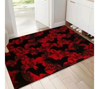 Washable Door Mats Indoor, 60x90cm Non-Slip Heavy Duty Stylish Flying Bat Rubber Mats, Machine Washable Movie Style Soft Trapper, Perfect Deep Red Dust Grabbing Doormats