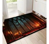 Washable Door Mats Indoor, 80x120cm Non-Slip Heavy Duty Stylish Arch Bat Rubber Mats, Machine Washable Gothic Soft Trapper, Perfect Red Black Dust Grabbing Doormats