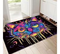 Washable Door Mats Indoor, 80x120cm Non-Slip Heavy Duty Stylish Color Cat Rubber Mats, Machine Washable Psychedelic Soft Trapper, Perfect Colorful Dust Grabbing Doormats