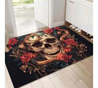 Washable Door Mats Indoor, 90x150cm Non-Slip Heavy Duty Stylish Rose Snake Skull Rubber Mats, Machine Washable Gothic Soft Trapper, Perfect Mixed Colors Dust Grabbing Doormats