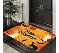 Washable Door Mats Indoor, Non-Slippery Front Door Mat Cat Ghost, Super Soft Non Slip Doormat Spider Web Pumpkin, Water Absorbent Floor Orange Mats Entrance Rug 50x70 cm