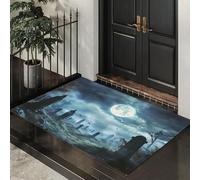 Washable Door Mats Indoor, Non-Slippery Front Door Mat Full Moon Cemetery Ghosts, Super Soft Non Slip Doormat Weird Bat, Water Absorbent Floor Grey Mats Entrance Rug 40x60 cm