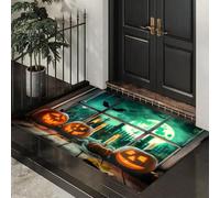 Washable Door Mats Indoor, Non-Slippery Front Door Mat Pumpkin Candles, Super Soft Non Slip Doormat Weird Full Moon Bats, Water Absorbent Floor Green Mats Entrance Rug 60x90 cm