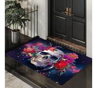 Washable Door Mats Indoor, Non-Slippery Front Door Mat Skull Bright Starry Sky, Super Soft Non Slip Doormat Celestial Bodies Universe, Water Absorbent Floor Blue Mats Entrance Rug 60x90 cm