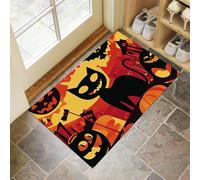 Washable Door Mats Indoor & Outdoor - Halloween Cat Non-Slip Front Door Mat - Horror Face Dust Grabbing Doormats - Super Absorbent Entrance Mat (Red,)
