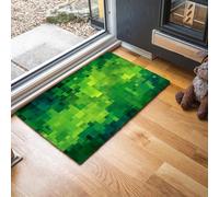 Washable Door Mats Indoor & Outdoor - Non-Slip Heavy Duty Pixel Art Style Doormat - Green Square Low Profile Floor Mat for Front Back Door Barrier & Entrance Rugs - 60 x 90 cm, Emerald Green