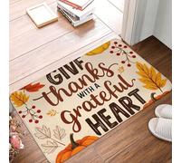 Washable Door Mats Thanksgiving With A Grateful Heart Print Bathroom Mat Durable Rug Mats For Garden Indoor Home 40X60Cm