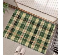 Washable Doormat Indoor Non-Slip For Entryway Classic Scottish Tartan Soft Entrance Carpets Inside Small Rug Elegant Geometric Short Pile Floor Mats For Hallway Bedroom, Olive Green, 90X150Cm
