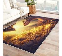 Washable Dragon Gold Rugs for Entryway, Money Gold Coins Treasure Design Small Area Rug Bedroom Decor, Non Slip Low Pile Soft Indoor Door Mat, 40 x 60 cm
