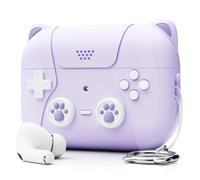 Washable Earbuds Case Cartoon Cat Shape Silicone Protective Shockproof Front Led Visible Earphone Cover for Airpods Purple for AirPods Pro2