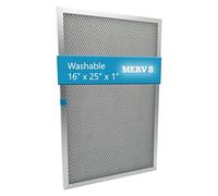 Washable Electrostatic Air Filter, MERV 8, (16" x 25" x 1") Aluminum Reusable Filter for Furnace, Central AC, and HVAC System