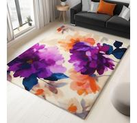 Washable Elegant Charming Flowers Rug with Durable Edge Binding Quality Purple Printed Carpet for Living Room, Indoor Outdoor Low-Pile Rugs 140 x 200 cm
