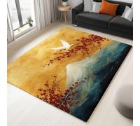 Washable Elegant Mountains Asia Rug with Durable Edge Binding Quality Khaki Printed Carpet for Living Room, Indoor Outdoor Low-Pile Rugs 60 x 120 cm