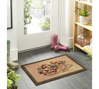 Washable Entryway Non-Slip Mat for Home Entrance Rug, Hallway Runner, Bathroom or Kitchen Easy Clean Durable Absorbent Stain Resistant Mud Mat Floral Hedgehog Multi Natural, 50 x 75 cm (2'x2'5")