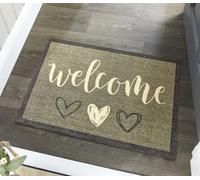 Washable Entryway Non-Slip Mat for Home Entrance Rug, Hallway Runner, Bathroom or Kitchen Easy Clean Durable Absorbent Stain Resistant Mud Mat Welcome Hearts Sage Green, 50 x 75 cm (2'x2'5")