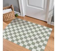 Washable Entryway Rug 2' ×3' Sage Green Small Rug Checkered Modern Geometry Neutral Line Door Mat Indoor Entrance Non-Slip Soft Carpet Kitchen Entryway Bedroom Corridors Indoor