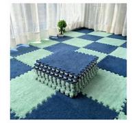 Washable EVA Foam Carpet Tiles - Non-Slip Soft Plush Interlocking Floor Mats for Living Room & Bedroom - 40pcs Green & Navy Blue Puzzle Rug Set