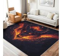 Washable Evil Dragon Rugs for Entryway, Flame Fantasy Animal Black Design Small Area Rug Bedroom Decor, Non Slip Low Pile Soft Indoor Door Mat, 40 x 60 cm