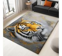 Washable Exquisite Marble Animal Tiger Rug with Durable Edge Binding Quality Yellow Printed Carpet for Living Room, Indoor Outdoor Low-Pile Rugs 120 x 170 cm