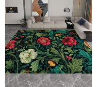 Washable Extra Large Rug 180 x 240 cm - Ultra Soft Short Pile Non-Slip Non-Shedding Stain Resistant Flannel, William Morris Botanical Floral Carpet for Open Plan Living Space - Green