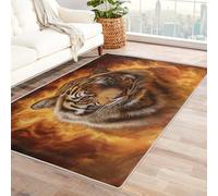 Washable Fire Tiger Rugs for Entryway, Flame Burning Animal Design Small Area Rug Bedroom Decor, Non Slip Low Pile Soft Indoor Door Mat, 50 x 80 cm