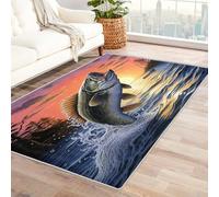 Washable Fish Lake Small Rugs for Bedroom, Entryway, Mats and Rugs, Pine Tree Cloud Silver Bedroom Decor Area Rug, Non Slip Low Pile Soft Indoor Door Mat, 100 x 150 cm